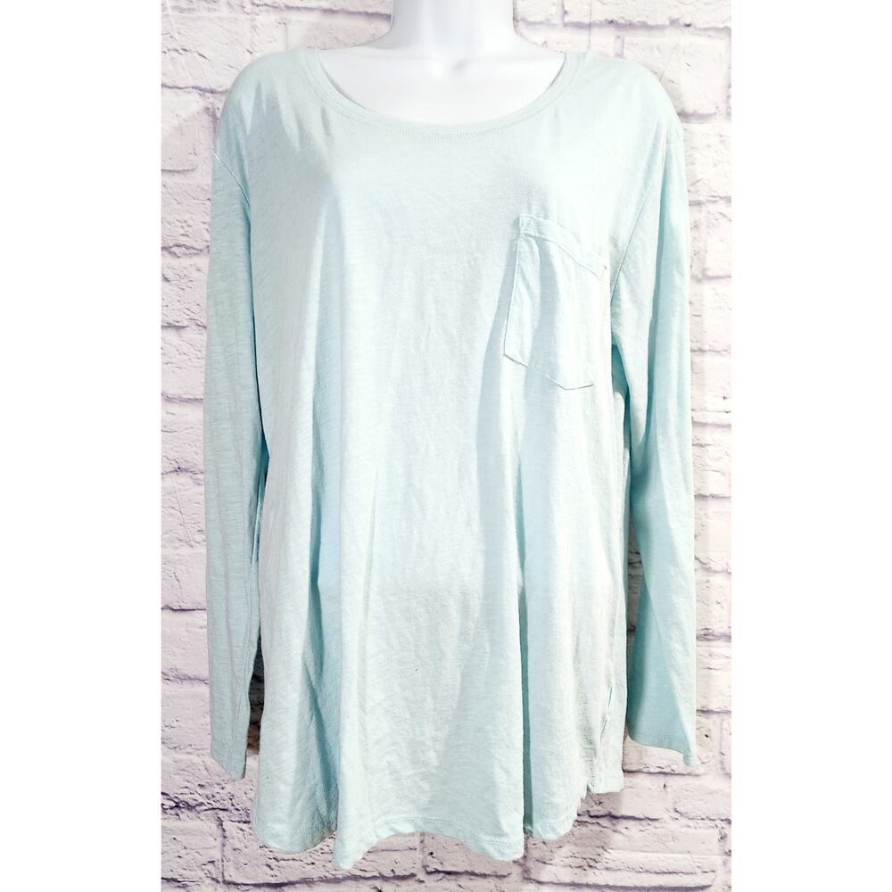 A.N.A. Light Green Heathered Long Sleeve Top XL Front Breast Pocket Lightweight